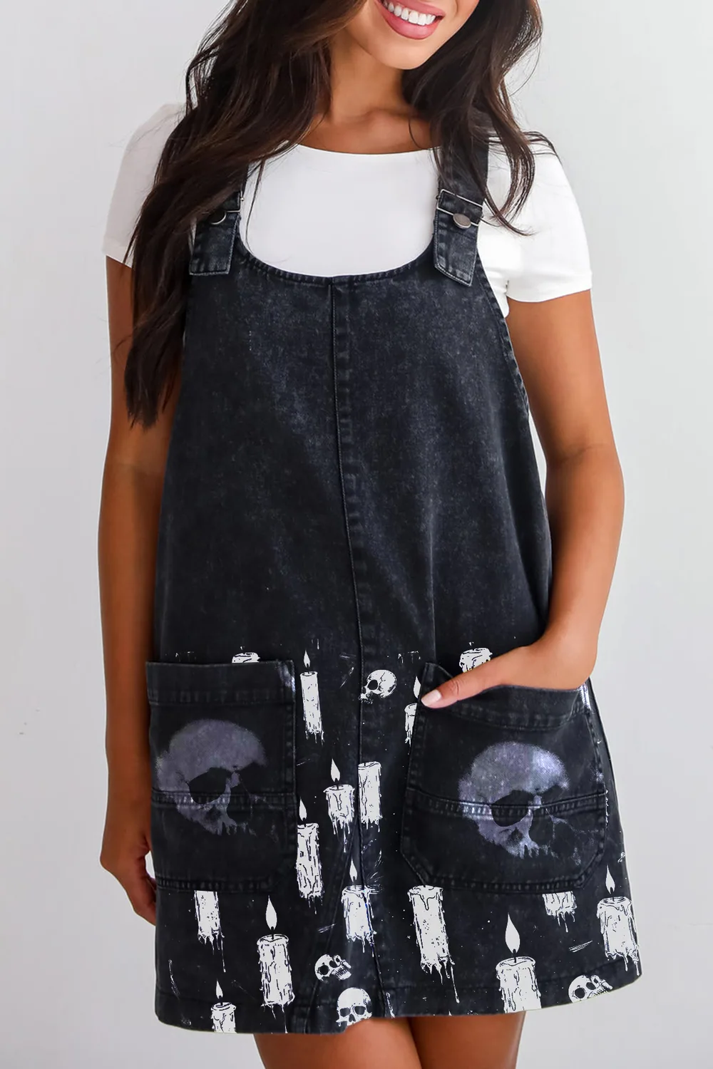 Black Denim Overall Mini Dress