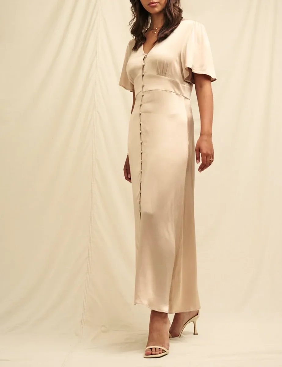 Champagne Satin Bridesmaid Maxi Dress