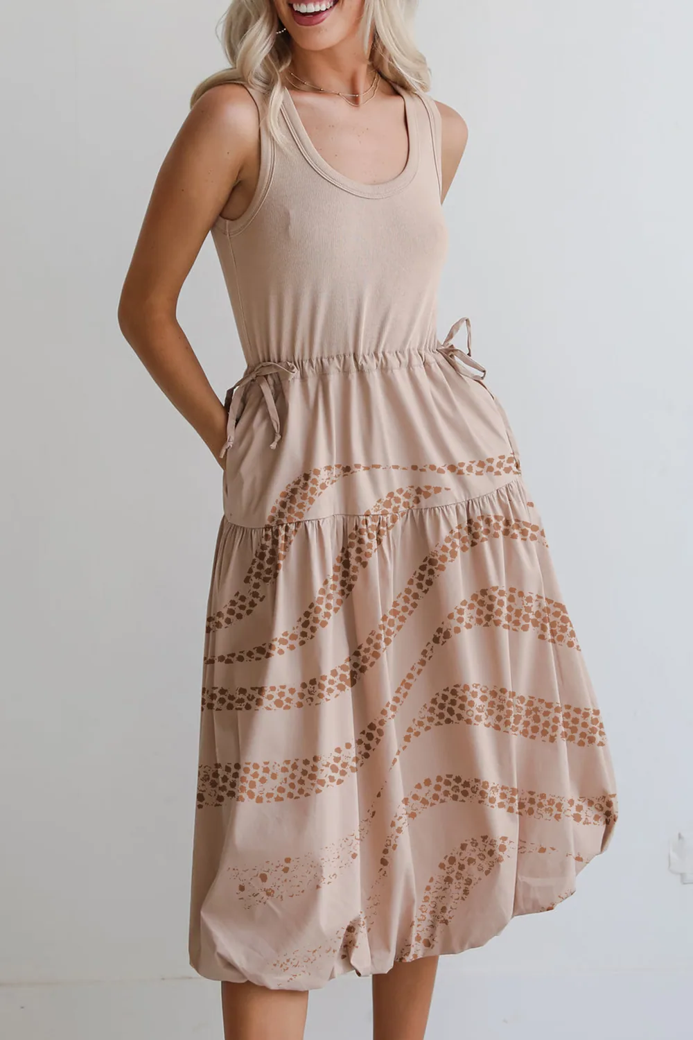 Darling Sophistication Taupe Contrast Midi Dress
