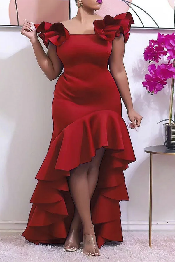 Ruffle Glamorous High Low Maxi Dress