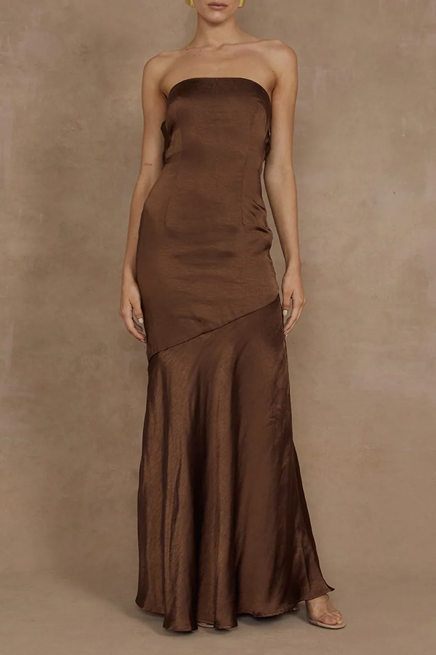Strapless Ruched Detail Maxi Dress
