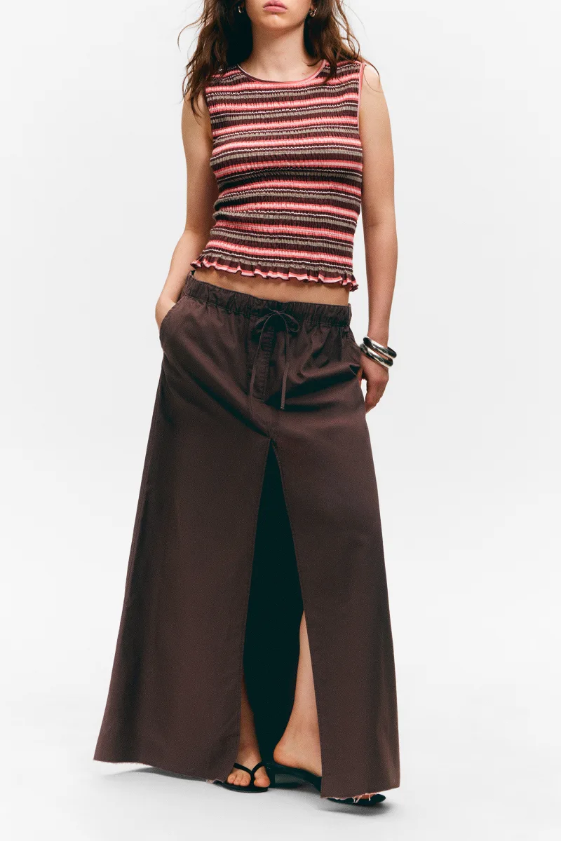 Slit Drawstring Maxi Skirt